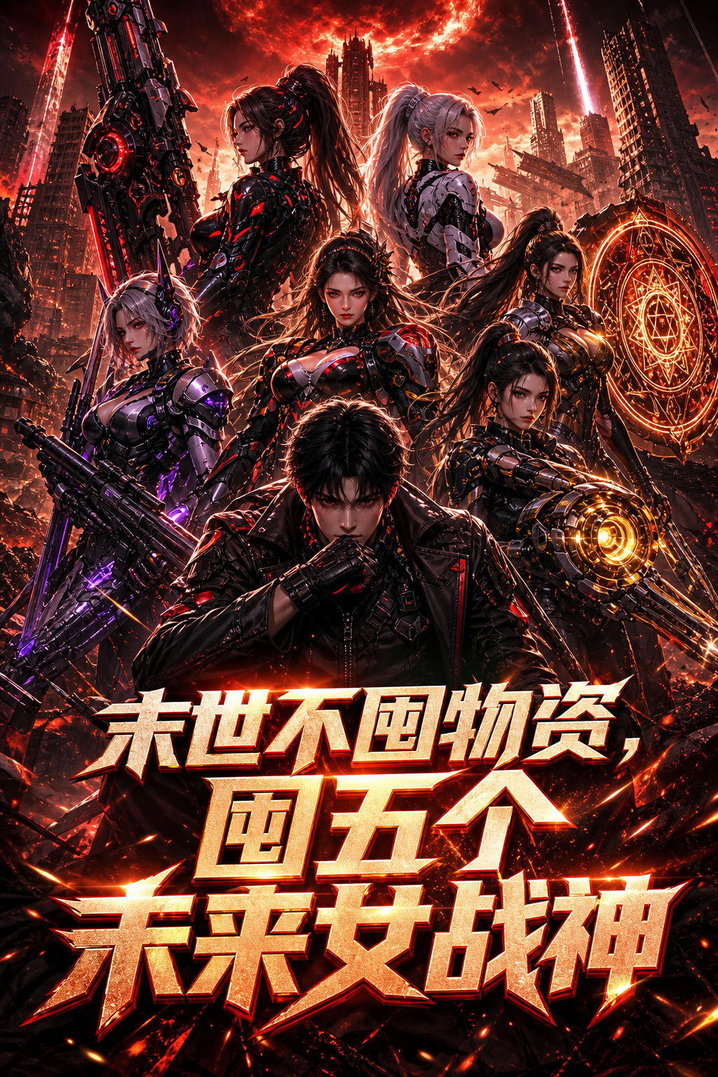 生成番茄小说平台爆款封面 小说名字叫 末世不囤物资，囤五个未来女战神